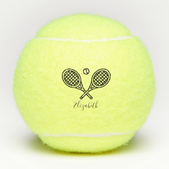 Balles De Tennis Tennis Thème Élégant Script Monogramme Nom Tennis  (Devant)