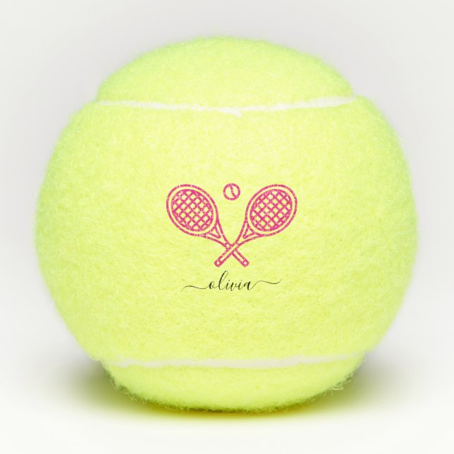 Balles De Tennis Thème de tennis Pink Girly Monogramme Nom (Devant)