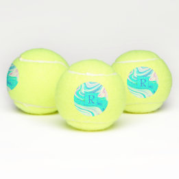 Balles De Tennis Turquoise Bleu Blanc Rose Vagues Monogrammes Abstr