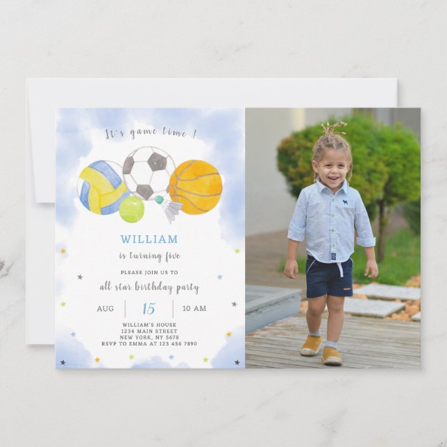 Balles Sport Invitation Anniversaire Avec Photo (Devant)