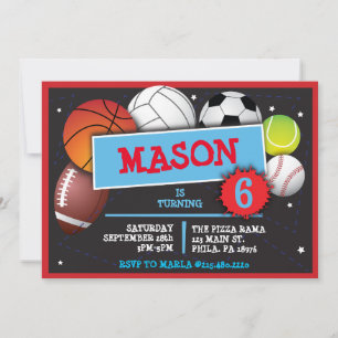 BALLES SPORTIVES Invitation de fête d'anniversaire