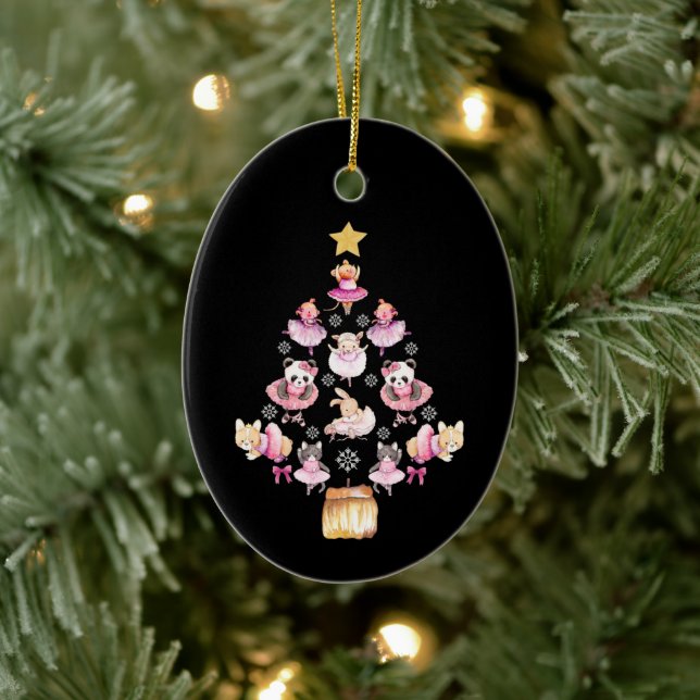 Ballet Animals Ballerina Christmas Tree Ceramic Ornament (Tree)