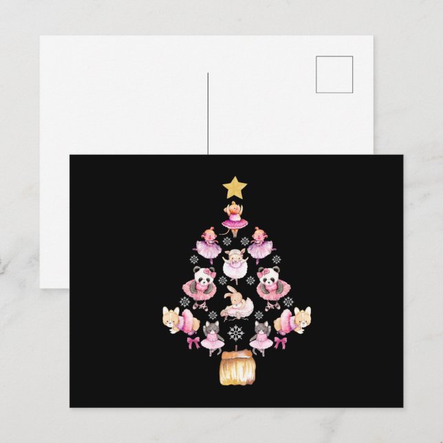 Ballet Animals Ballerina Christmas Tree Postcard (Front/Back)