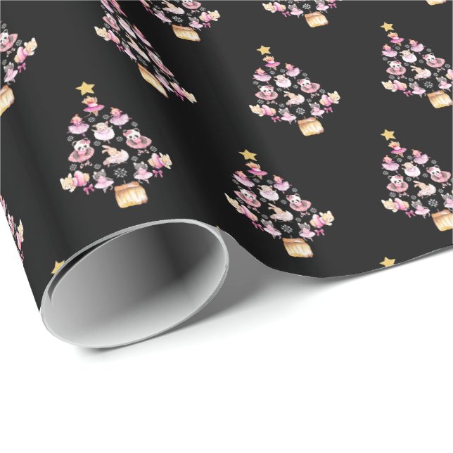 Ballet Animals Ballerina Christmas Tree Wrapping Paper (Roll Corner)