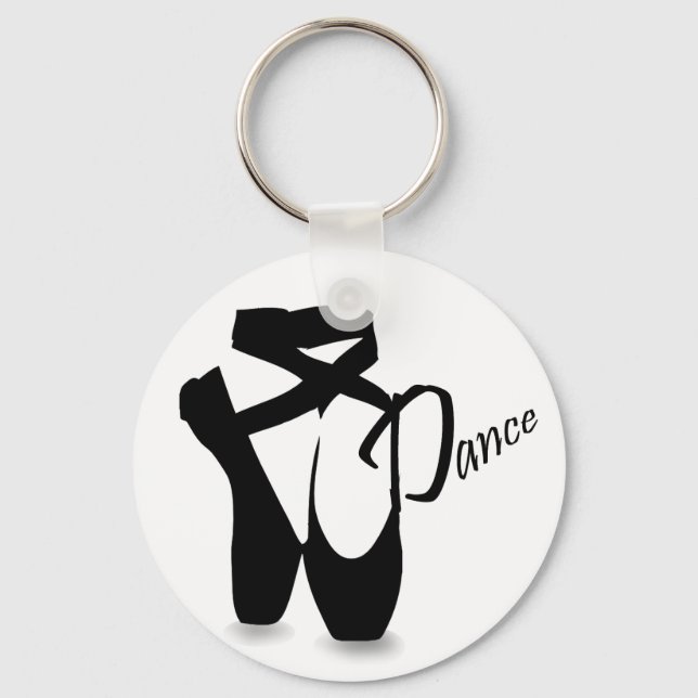 Ballet Ballerina Black Pointe Shoes Dance Basic Keychain (Front)