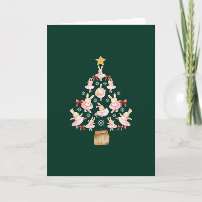 Ballet Ballerina Bunny Christmas Tree Card (Front)