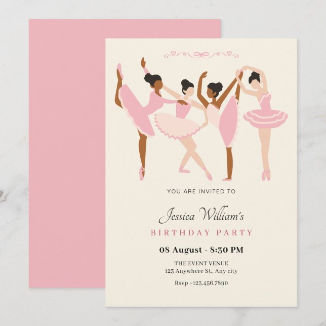 Ballet Ballerina elegant birhtday Invitation (Front/Back)