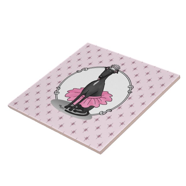 Ballet Ballerina Princess Greyhound Dog (black) Tile (Side)