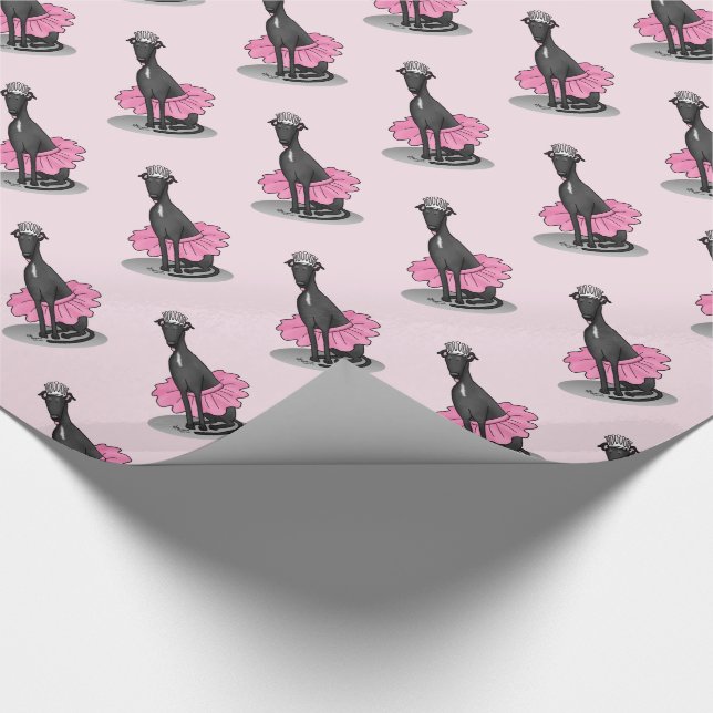 Ballet Ballerina Princess Greyhound Dog (black) Wrapping Paper (Corner)