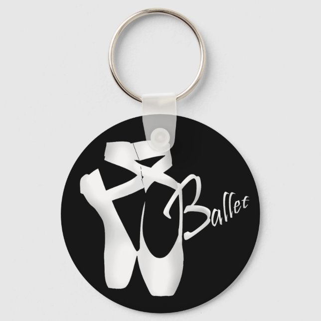 Ballet Ballerina White Pointe Shoes Basic Keychain (Front)