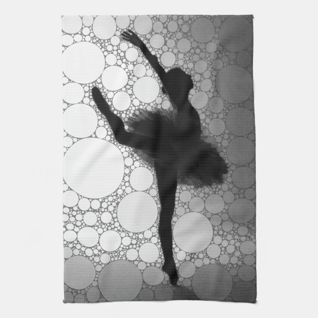 Ballet Black White Dancing Ballerina Kitchen Towel (Vertical)