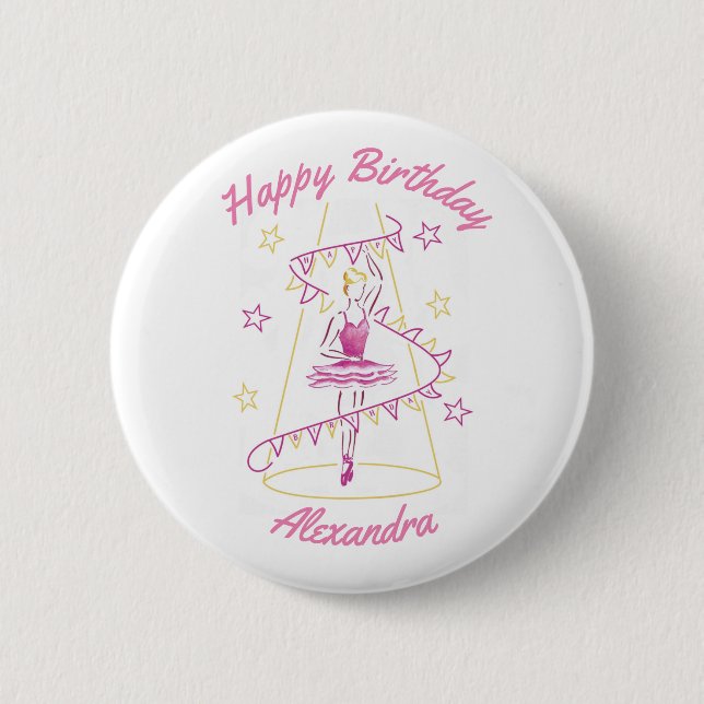 Ballet & Bunting Birthday Badge 2 Inch Round Button (Front)