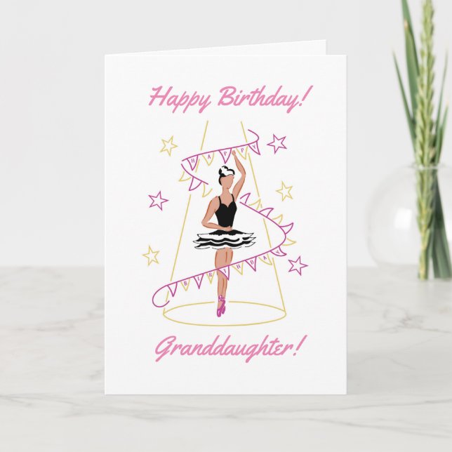 Ballet & Bunting Granddaughter (Black/Brown) Card (Front)