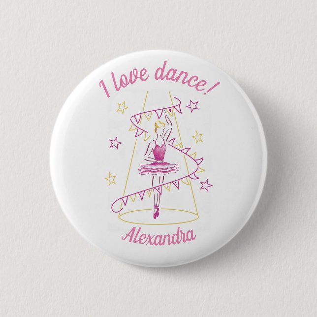 Ballet & Bunting - I Love Dance badge 2 Inch Round Button (Front)
