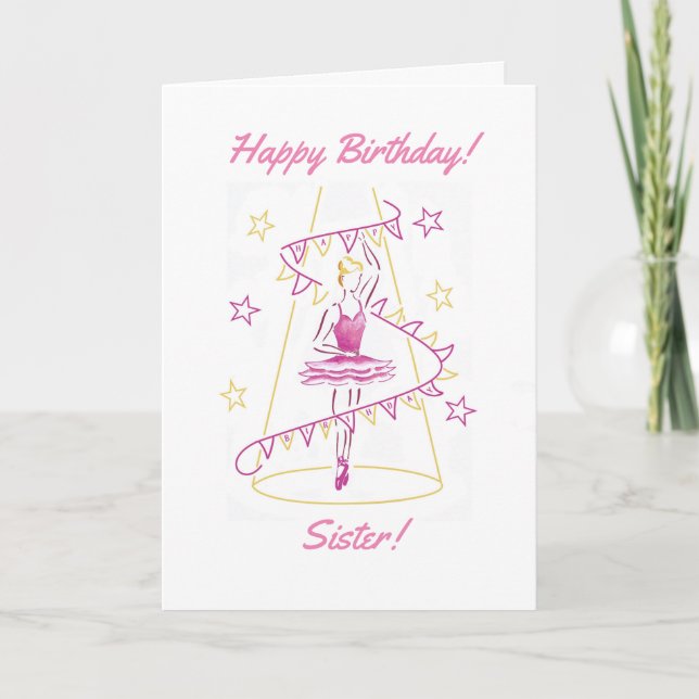 Ballet & Bunting Sister Birthday Card (Front)