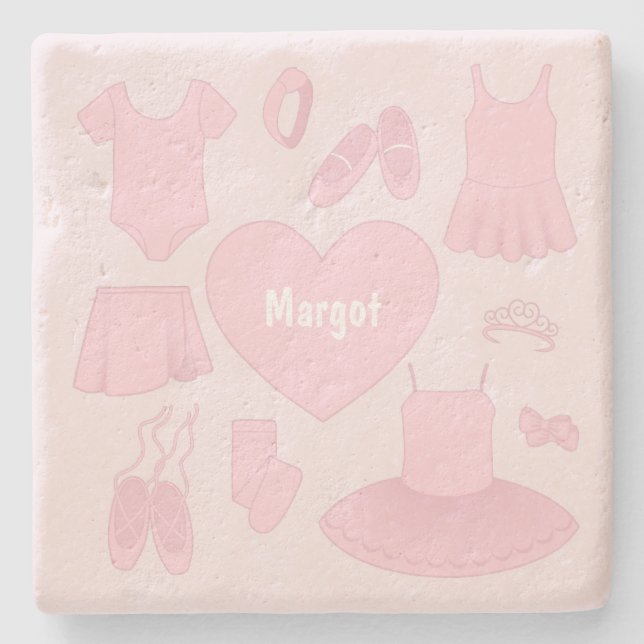 Ballet Clothes Stone Coaster - Pink Background (Front)