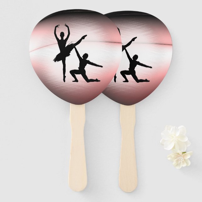 Ballet Couple Dance Pink Accent Hand Fan (Front and Back)