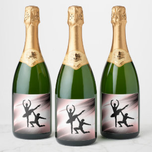 Ballet Couple Dance Pink Accent Sparkling Wine Label