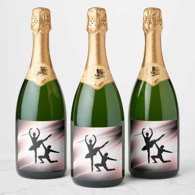 Ballet Couple Dance Pink Accent Sparkling Wine Label (Bottles)