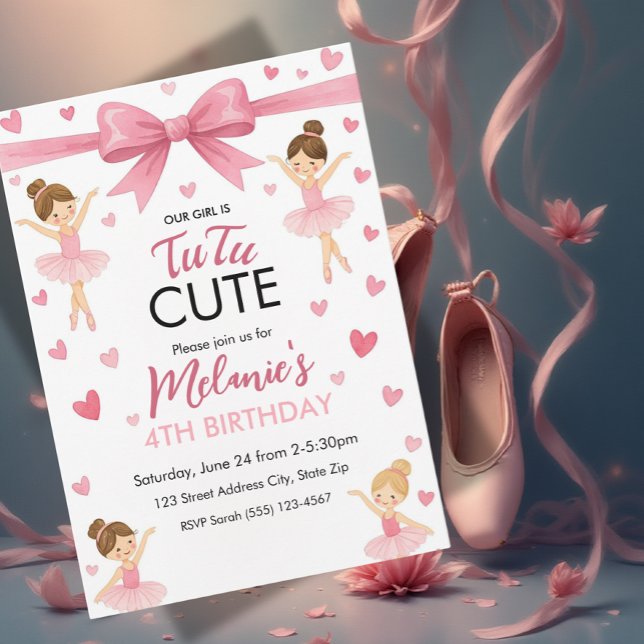 Ballet Cute Girls' Pastel Ballerina Birthday  Invitation (Creator Uploaded)