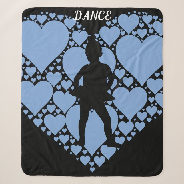 Ballet dance blanket with ballerina & blue heart. (Front)