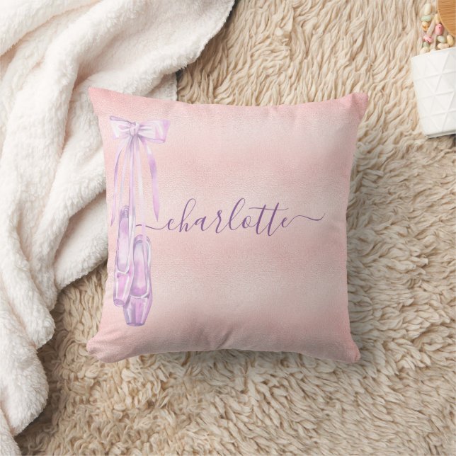 Ballet dance blush pink purple monogram name throw pillow (Blanket)