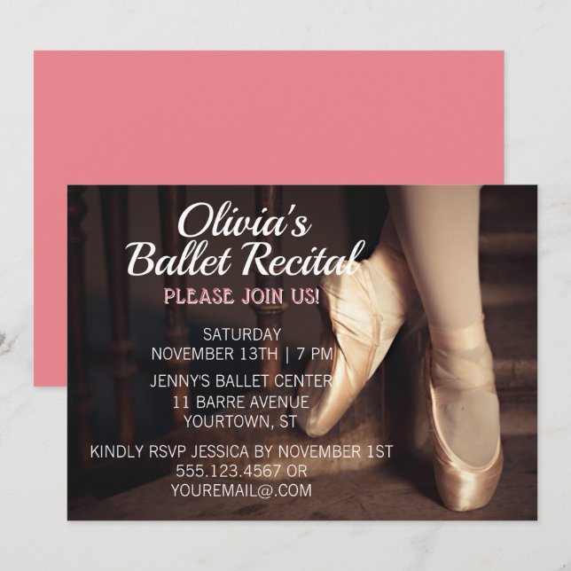 Ballet Dance Considérant Invitation Ballerina Pink (Devant / Derrière)