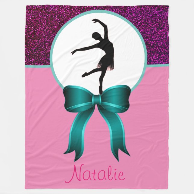 Ballet Dance Glitter and Bow Fleece Blanket (Front)