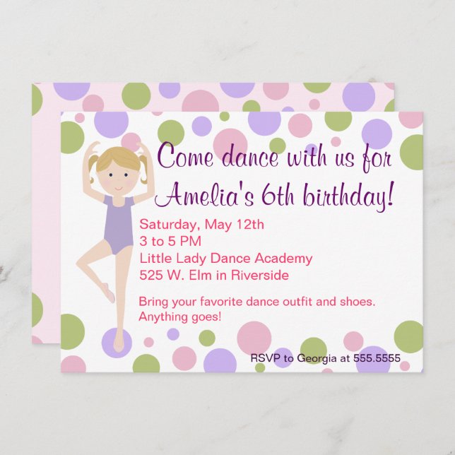 Ballet Dance Party Invitation (Front/Back)