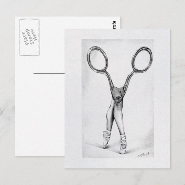 Ballet dance Scissors Ballerina Surreal drawing Postcard (Front/Back)
