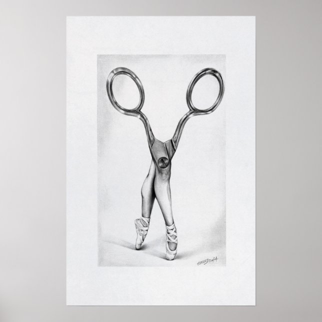 Ballet dance Scissors Ballerina Surreal drawing  Poster (Front)