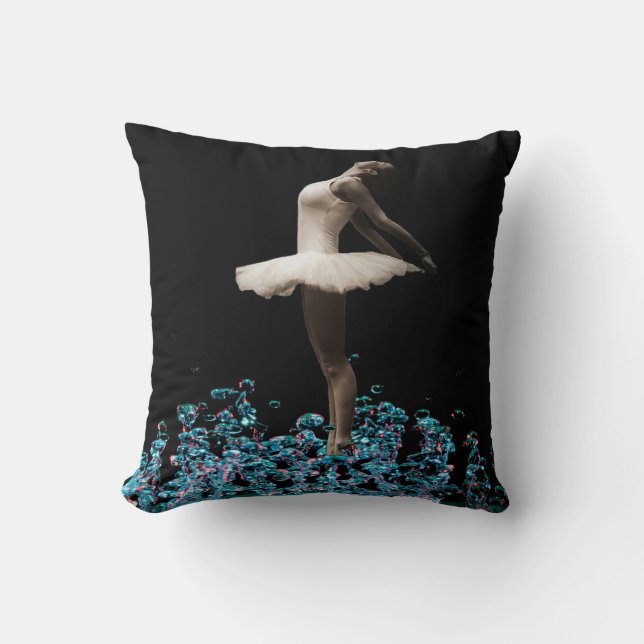 Ballet Dancer Ballerina Dancing On Water Throw Pillow (Front)
