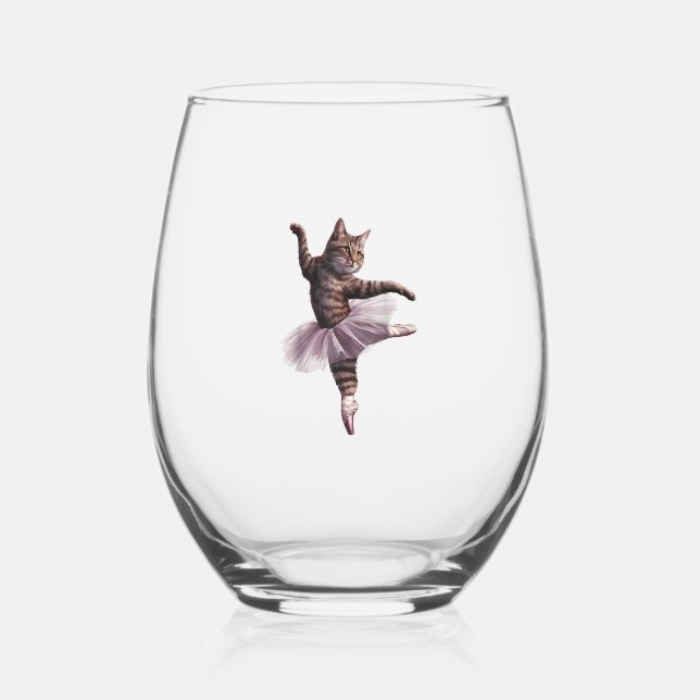 Ballet Dancer Cat  Stemless Wine Glass (Front)