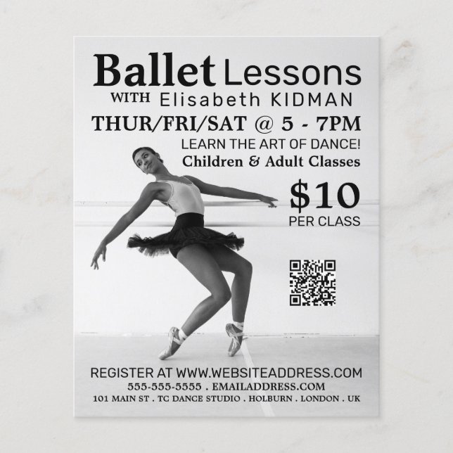 Ballet Dancer, Dance Lesson Advertising Flyer (Front)