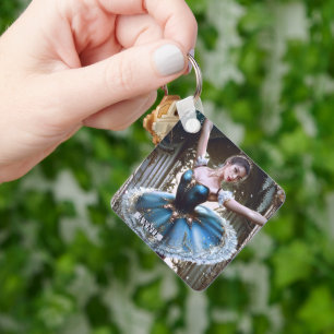 Ballet Dancer in a Blue Tutu Custom Name Keychain