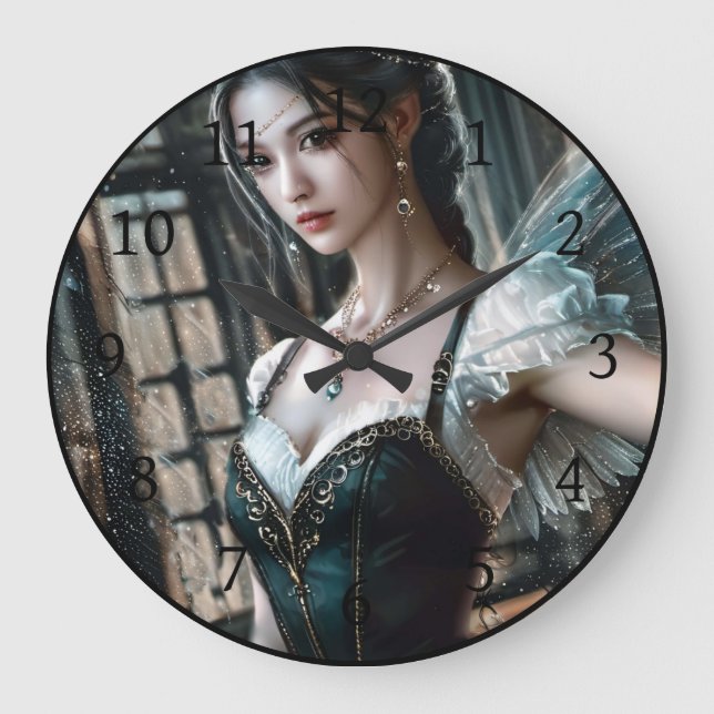 Ballet Dancer in a Green TuTu And Fairy Wings Large Clock (Front)
