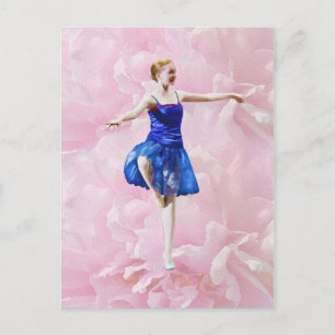 Ballet Dancer on Pink Rose Postcard
