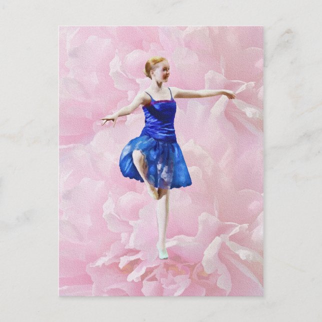 Ballet Dancer on Pink Rose Postcard (Front)