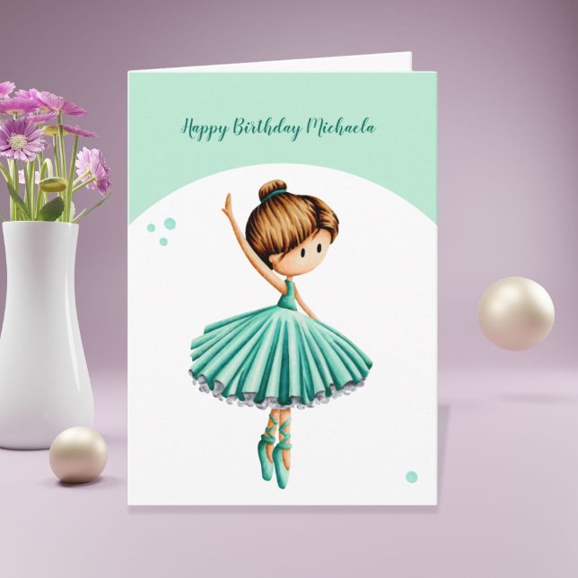 Ballet Dancer Personalized Turquoise Girl Birthday Card (Creator Uploaded)