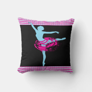 Ballet Dancer Pink and Turquoise On Black Throw Pillow