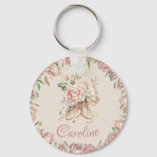 Ballet Dancer Pink Floral Custom Keychain