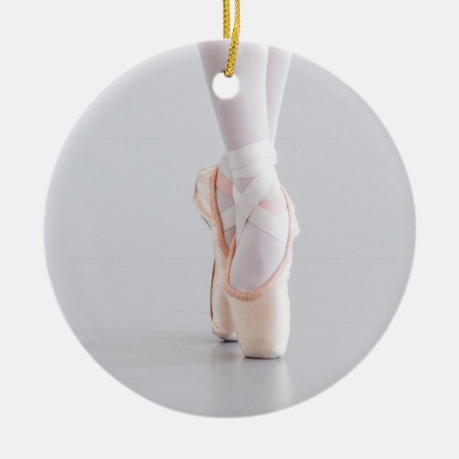Ballet Dancer Pointe Shoes Pink Slippers Ceramic Ornament (Front)