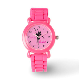Ballet Dancer Silhouette on Pink Custom Initials Watch