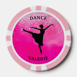 Ballet Dancer Silhouette Pink Watercolor Design Poker Chips