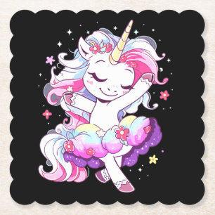 Ballet Dancer Unicorn Girls Rainbow Ballerin Colou Paper Coaster