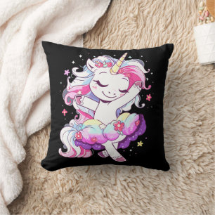 Ballet Dancer Unicorn Girls Rainbow Ballerin Colou Throw Pillow