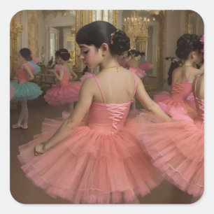 Ballet dancers in a grand rococo-style hall square sticker
