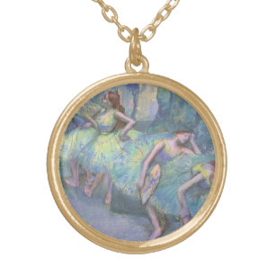 Ballet Dancers in the Wings by Edgar Degas Gold Plated Necklace
