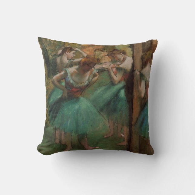 Ballet Dancers Pink & Green | Edgar Degas Throw Pillow (Front)