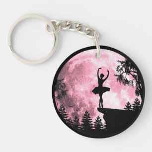Ballet Dancing Pink Full-Moon Ballerina Women Girl Keychain
